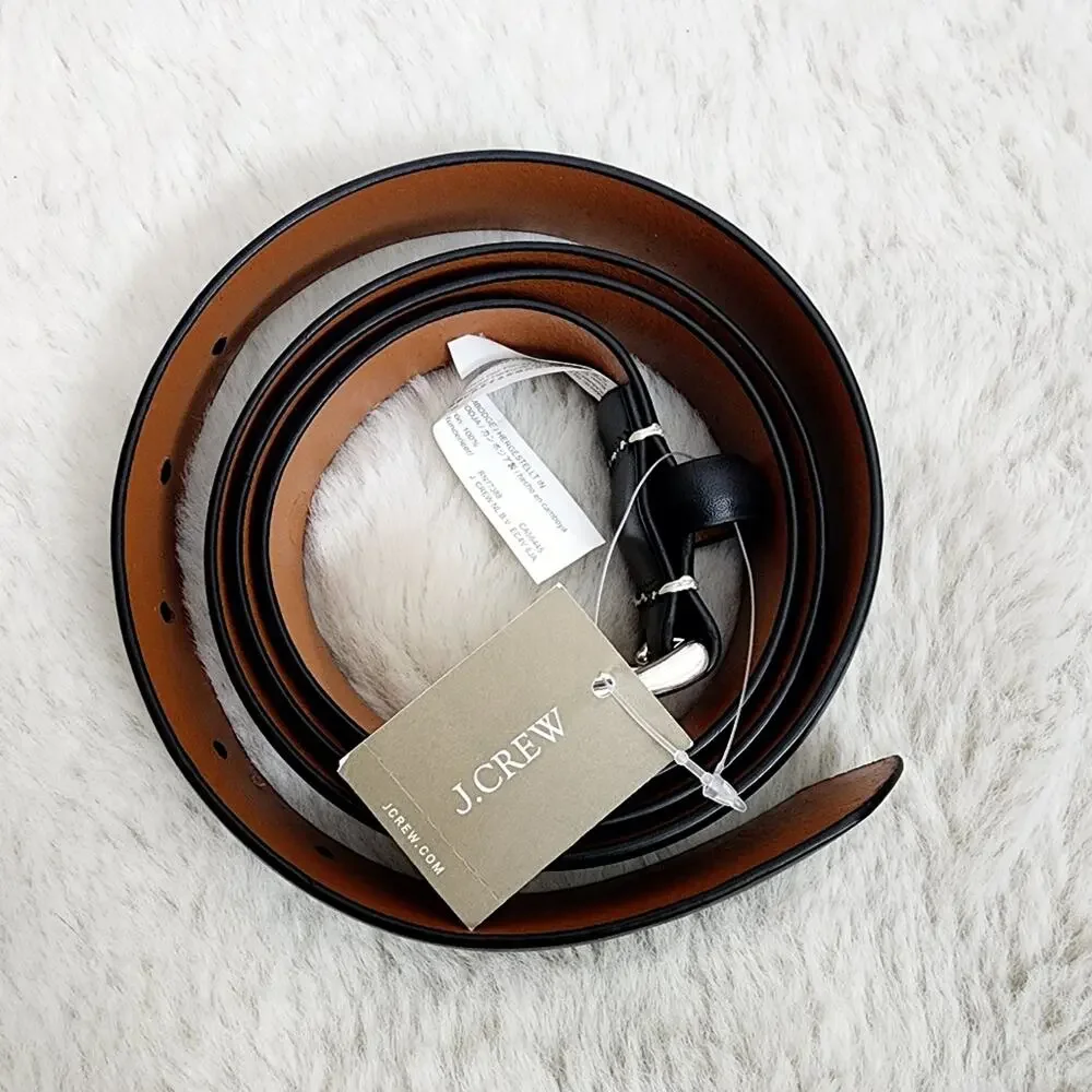 J.Crew Men's NEW Black Italian Leather Dress Belt Round Buckle Size 42